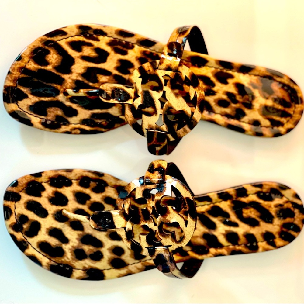 Tory Burch patent leather sandal with cheetah print
